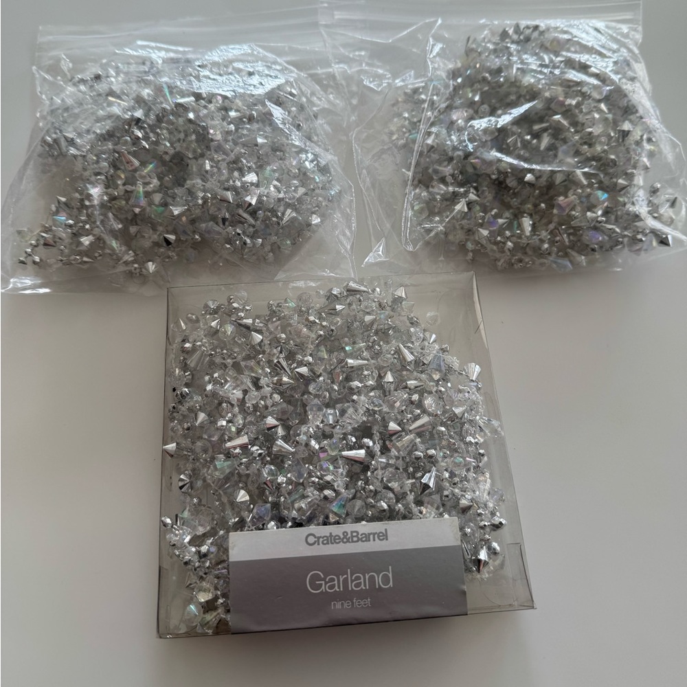 Crate and Barrel Silver & Clear Iridescent Acrylic Garland 9 ft. (3 strands)